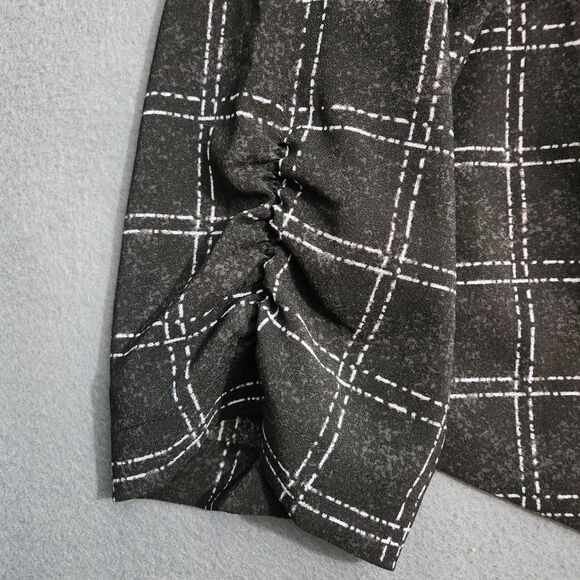 Torrid Crop Blazer Womens 3X Crepe Black Plaid Ruched Sleeve Open Front Witchy - Picture 4 of 12